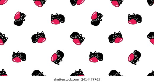 cat seamless pattern hug heart valentine vector black kitten calico munchkin neko cartoon pet doodle tile background gift wrapping paper illustration repeat wallpaper isolated design