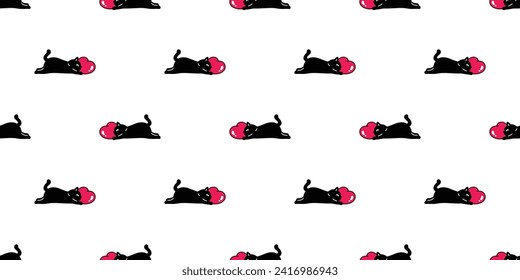 cat seamless pattern hug heart valentine vector sleeping black kitten calico munchkin neko cartoon pet doodle tile background gift wrapping paper illustration repeat wallpaper isolated design