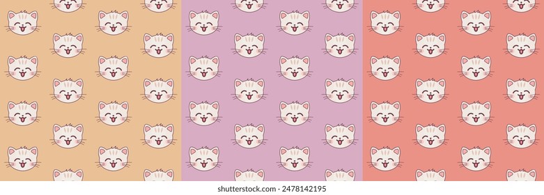 Cat seamless pattern. Kawaii pattern for cat day. Cat faces pattern