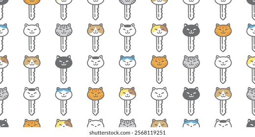 cat seamless pattern key kitten calico neko vector pet breed cartoon doodle tile background gift wrapping paper repeat wallpaper scarf isolated illustration design