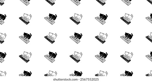 cat seamless pattern keyboard piano music turntable kitten neko footprint calico munchkin pet vector cartoon doodle tile background gift wrapping paper repeat wallpaper illustration isolated design