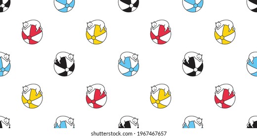 cat seamless pattern kitten beach ball calico sport pet scarf isolated cartoon animal tile wallpaper repeat background doodle illustration design