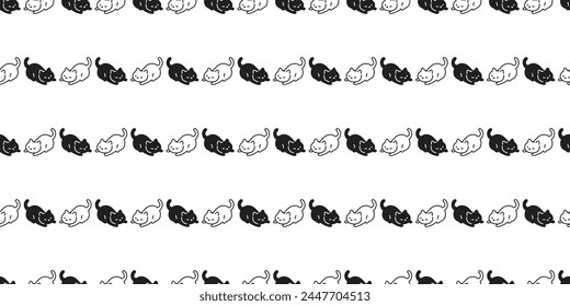 cat seamless pattern kitten black white neko calico munchkin pet vector cartoon doodle gift wrapping paper tile background repeat wallpaper illustration isolated design