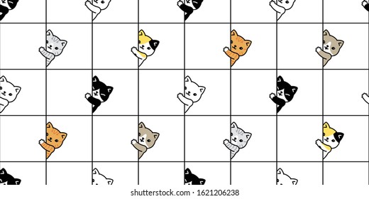 Cat Seamless Pattern Kitten Calico Vector Scarf Isolated Repeat Background Tile Wallpaper Cartoon Doodle Line Illustration Design