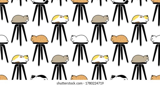 cat seamless pattern kitten calico breed vector pet chair scarf isolated repeat wallpaper cartoon animal tile background illustration doodle design