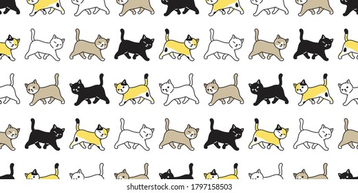 cat seamless pattern kitten calico vector pet walking scarf isolated repeat background cartoon animal tile wallpaper illustration doodle design