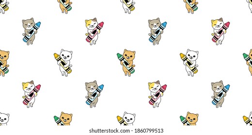 cat seamless pattern kitten calico crayon paint vector pet scarf isolated repeat background cartoon animal tile wallpaper illustration doodle design