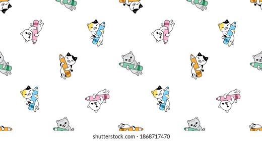 cat seamless pattern kitten calico pencil color paint vector pet scarf isolated repeat background cartoon animal tile wallpaper illustration doodle design