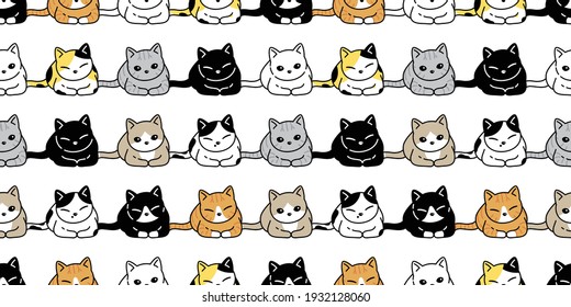 cat seamless pattern kitten calico breed vector pet toy yarn ball scarf isolated cartoon animal tile wallpaper repeat background doodle illustration design