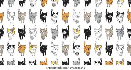 cat seamless pattern kitten calico breed vector pet scarf isolated cartoon animal tile wallpaper repeat background illustration doodle design