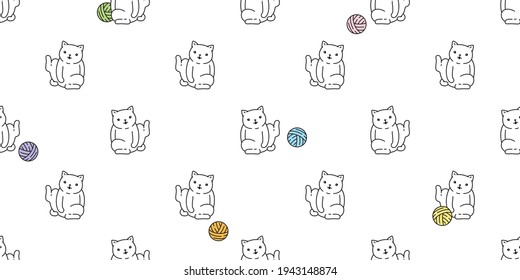 cat seamless pattern kitten calico yarn ball breed vector pet scarf isolated cartoon animal tile wallpaper repeat background illustration doodle design