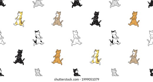 cat seamless pattern kitten calico vector pet running walking scarf isolated repeat background cartoon animal tile wallpaper illustration doodle design