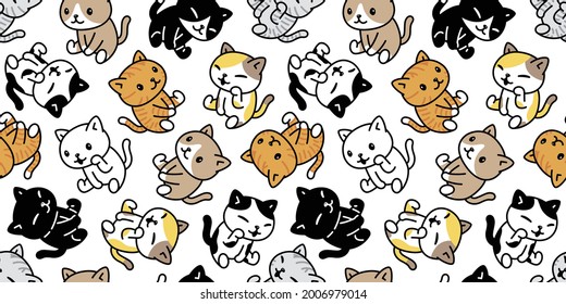 cat seamless pattern kitten calico vector pet breed sitting cartoon scarf isolated repeat background animal doodle tile wallpaper illustration design