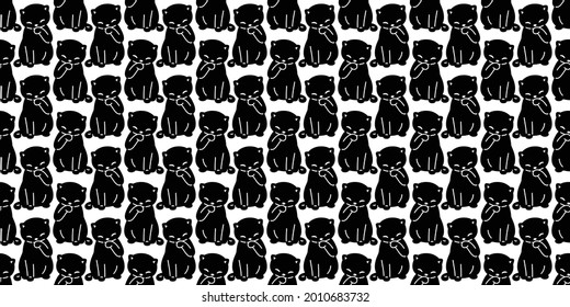 cat seamless pattern kitten calico vector pet doodle repeat background scarf isolated cartoon animal tile wallpaper illustration black design