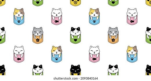 cat seamless pattern kitten calico pocket breed vector neko dog pet cartoon repeat wallpaper tile background scarf isolated illustration doodle design