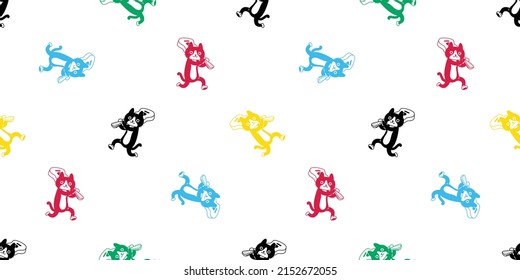 cat seamless pattern kitten calico guitar ukulele bass vector neko breed cartoon character pet tile background repeat wallpaper gift wrapping paper animal doodle illustration