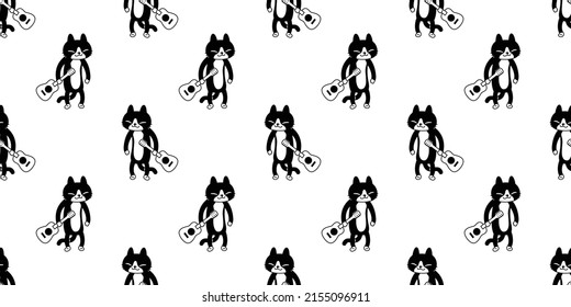 cat seamless pattern kitten calico guitar ukulele bass vector neko breed character cartoon pet gift wrapping paper tile background repeat wallpaper doodle animal illustration