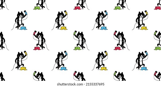 cat seamless pattern kitten calico singer music vector song neko breed character cartoon pet gift wrapping paper tile background repeat wallpaper animal doodle illustration