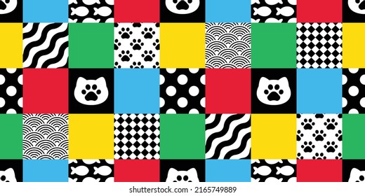 cat seamless pattern kitten calico vector checked tartan plaid polka dot neko breed character cartoon pet repeat wallpaper tile background animal doodle illustration scarf isolated design