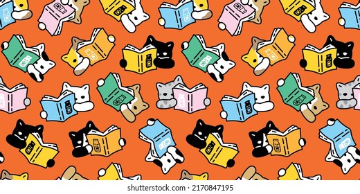 cat seamless pattern kitten calico reading book vector neko breed character cartoon pet repeat wallpaper tile background animal doodle illustration scarf isolated design