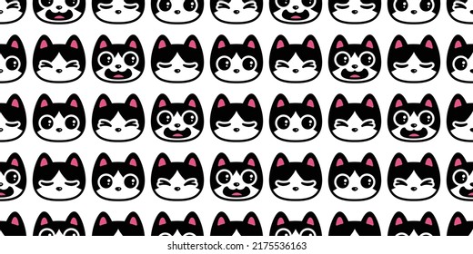 cat seamless pattern kitten calico vector neko breed character cartoon pet face head smile scarf isolated tile background repeat wallpaper animal doodle illustration design