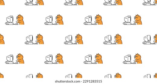 cat seamless pattern kitten calico neko pc computer pet doodle vector pet cartoon gift wrapping paper tile background repeat wallpaper scarf isolated illustration design