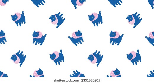 cat seamless pattern kitten calico neko japanese wave furoshiki picnic traveller vector cartoon character breed pet gift wrapping paper tile background repeat wallpaper animal doodle illustration desi