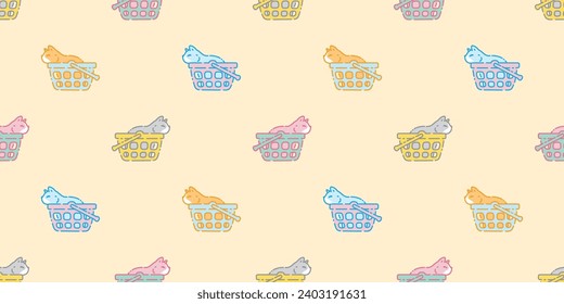 cat seamless pattern kitten calico munchkin neko basket sleeping vector cartoon pet sticker doodle gift wrapping paper repeat wallpaper tile background illustration isolated design