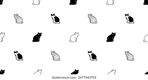cat seamless pattern kitten calico neko sitting vector pet cartoon doodle gift wrapping paper tile background repeat wallpaper scarf isolated illustration