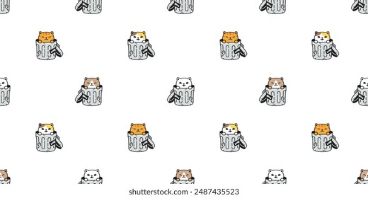 cat seamless pattern kitten calico neko rubbish bin garbage trash can vector pet cartoon doodle tile background gift wrapping paper repeat wallpaper scarf isolated illustration design