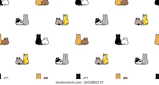 gato sem costura padrão gatinho calico de volta desenhos animados doodle animal de estimação sentado 