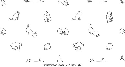cat seamless pattern kitten calico white doodle cartoon pet animal illustration tile background gift wrapping paper scarf isolated repeat wallpaper