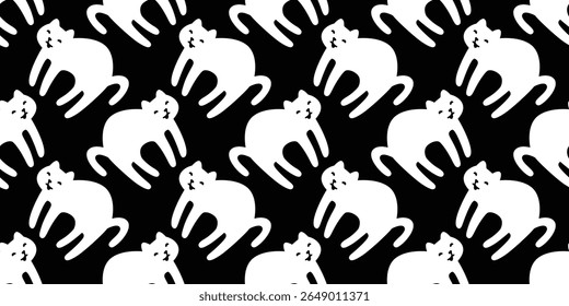 cat seamless pattern kitten calico halloween doodle cartoon smile pet animal illustration tile background gift wrapping paper scarf isolated repeat wallpaper black
