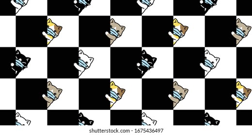 cat seamless pattern kitten checked vector  face mask covid19 kitten corona virus pm 25 pet animal scarf isolated repeat background cartoon tile wallpaper doodle illustration black design