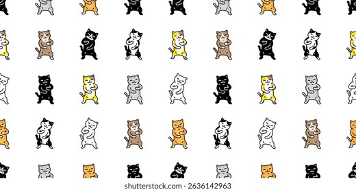 cat seamless pattern kitten dancing calico cartoon doodle pet animal illustration tile background gift wrapping paper repeat wallpaper