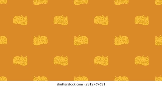 cat seamless pattern kitten eating fish taiyaki japan food vector calico neko cartoon character breed pet gift wrapping paper tile background repeat wallpaper animal doodle illustration design scarf i