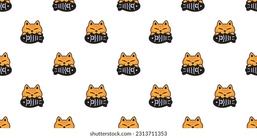 cat seamless pattern kitten eating fish taiyaki japan food vector calico neko cartoon character face head breed pet gift wrapping paper tile background repeat wallpaper animal doodle illustration scar