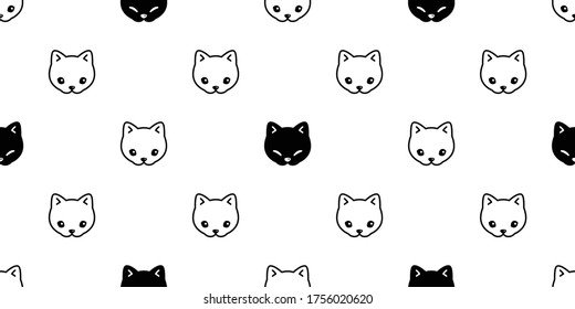 cat seamless pattern kitten face head vector calico animal pet scarf isolated repeat background cartoon tile wallpaper illustration doodle white design