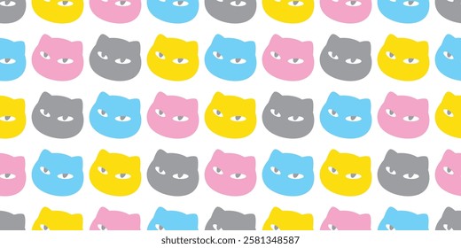 cat seamless pattern kitten face head calico neko vector pet cartoon doodle gift wrapping paper tile background pastel color repeat wallpaper scarf isolated illustration design