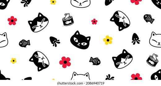 cat seamless pattern kitten flower daisy calico vector neko breed dog pet food cartoon repeat wallpaper tile background scarf isolated illustration doodle design