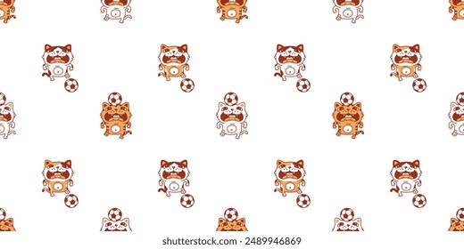 cat seamless pattern kitten football soccer ball sport vector neko munchkin pet cartoon doodle tile background gift wrapping paper repeat wallpaper illustration isolated design