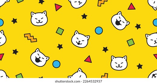cat seamless pattern kitten head face vector star polka dot triangle square zigzag cartoon gift wrapping paper tile background repeat wallpaper doodle geometric scarf isolated illustration design