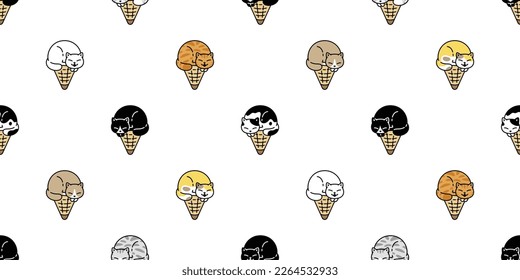cat seamless pattern kitten ice cream cone calico vector breed neko pet cartoon gift wrapping paper tile background repeat wallpaper animal doodle illustration scarf isolated design