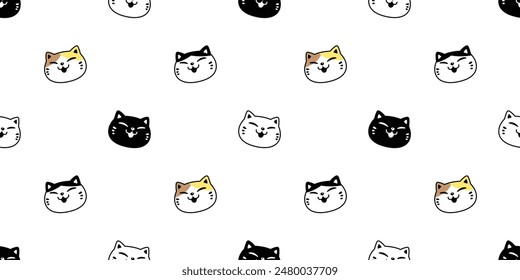 cat seamless pattern kitten laughing smile calico neko vector pet cartoon doodle tile background gift wrapping paper repeat wallpaper scarf isolated illustration design