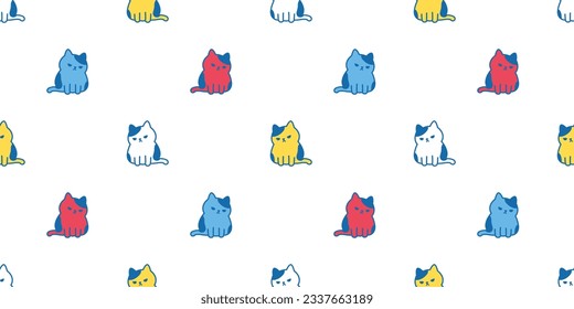 cat seamless pattern kitten neko sitting vector cartoon character breed pet tile background gift wrapping paper repeat wallpaper animal doodle illustration design scarf isolated