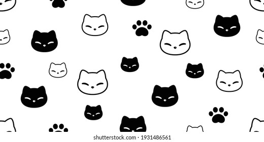 cat seamless pattern kitten paw footprint head calico vector pet scarf isolated repeat background cartoon animal tile wallpaper illustration doodle design