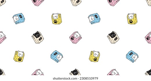 cat seamless pattern kitten plastic shopping bag vector calico paw footprint breed neko cartoon character pet gift wrapping paper tile background repeat wallpaper animal doodle illustration design sca