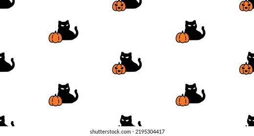 cat seamless pattern kitten pumpkin halloween cartoon doodle