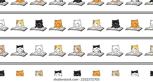 cat seamless pattern kitten reading book calico neko vector character cartoon breed pet gift wrapping paper tile background repeat wallpaper animal doodle illustration design scarf isolated