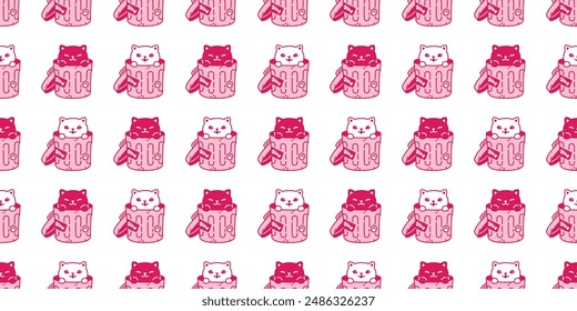 cat seamless pattern kitten rubbish bin garbage trash can vector calico neko pet cartoon doodle tile background gift wrapping paper repeat wallpaper scarf isolated illustration design